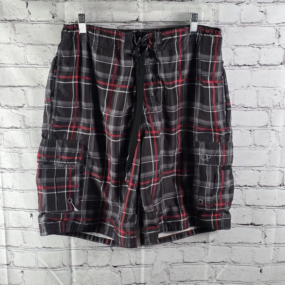 OP Men's Medium (32-34) Plaid Swim Shorts with Pockets
